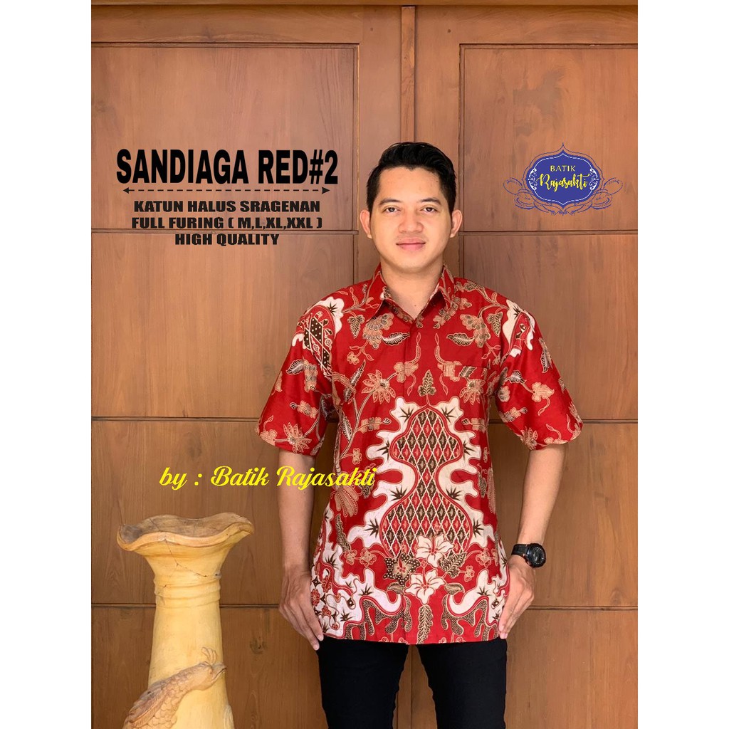 SANDIAGA RED RAJASAKTI KEMEJA BATIK SOLO PRIA LENGAN PENDEK LAPIS FURING ATASAN BATIK PREMIUM MODERN KATUN HALUS BAHUWIRYA  BANAMITRA BANAMITRA PUTIH BANGSAWAN BAYU PUTRA BERLIAN BIRU BHARATAYUDA BIMASENA BIRENDRA BIRU INDAH BRAHMAKERTA BRAHMAKERTA MERAH