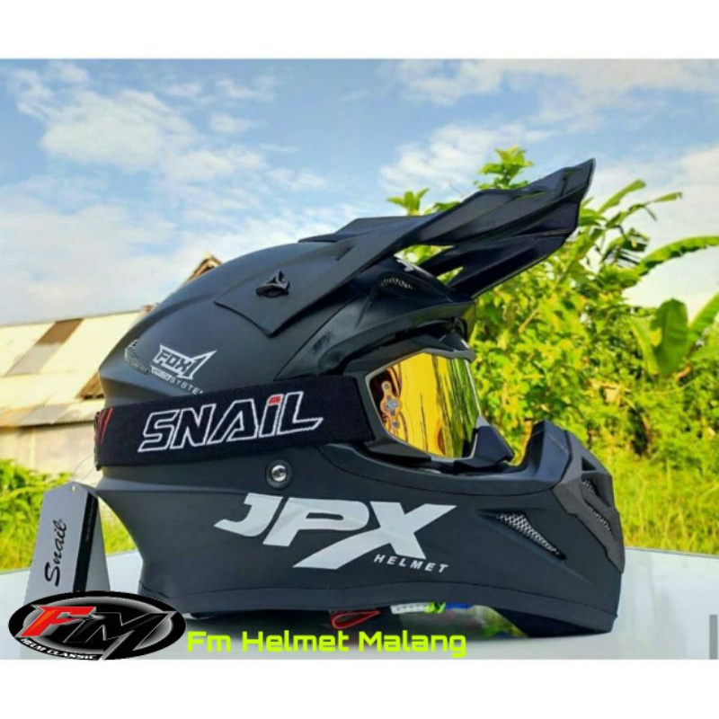 NEW helm Jpx cross Full Face FOX1 Solid Black Doff ,Blak Metalik_shopee FM helmet