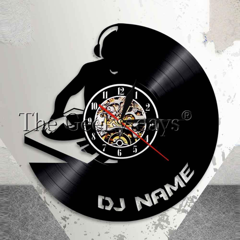 DJ Man Scratch Record Player Music Wall Art Home Decor DJ Wall Clock Custom Name Vinyl