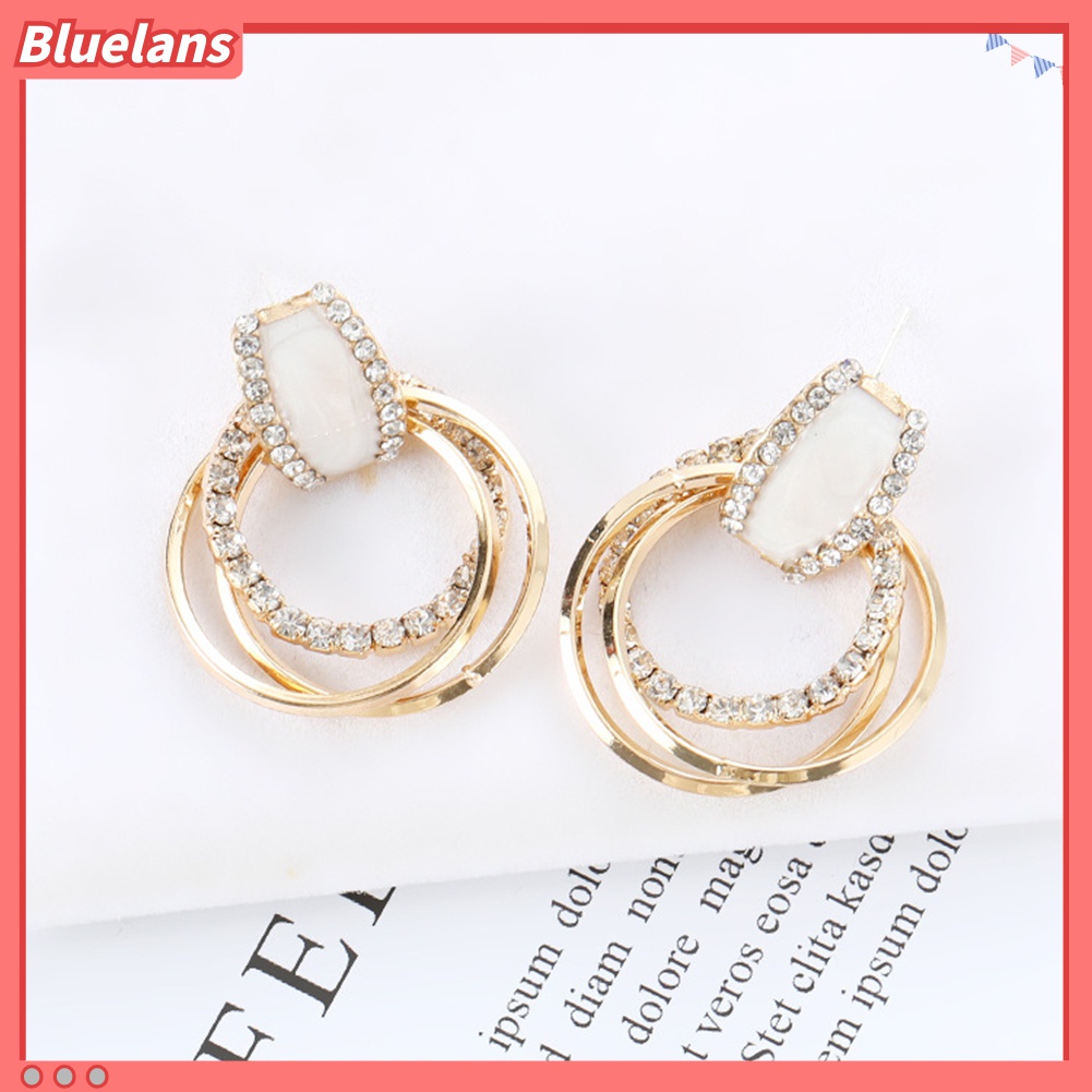 Anting Stud Berlian Imitasi Multilayer Bentuk Lingkaran Untuk Wanita