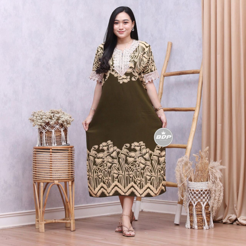 Dianputri - Daster Arab Zeema | Rayon Super Grade A | Resleting Depan Busui | Renda Milo Ori-lembayung ijo lumut