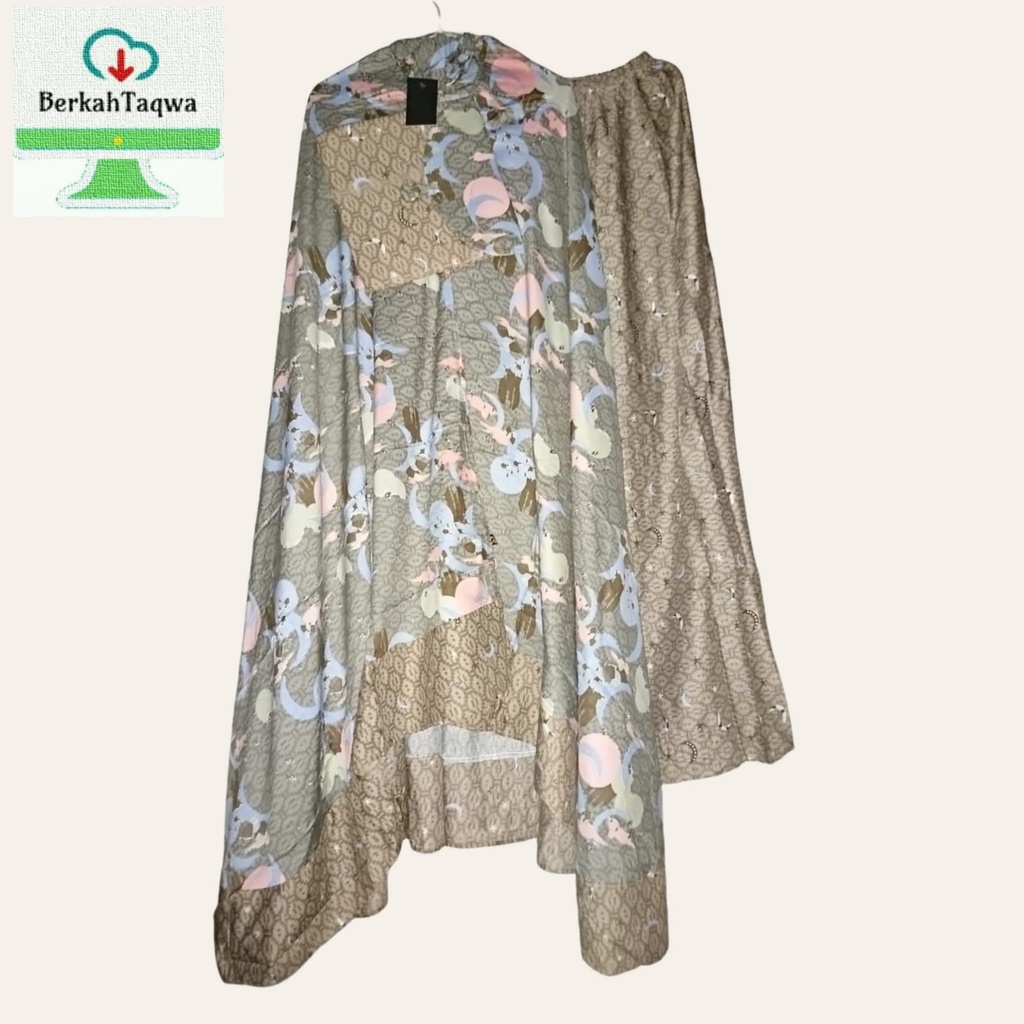 Mukena Dewasa Rayon Premium Moka Hijau Salem Motif Polkadot Adem Tebal Cantik/Mukena Jumbo
