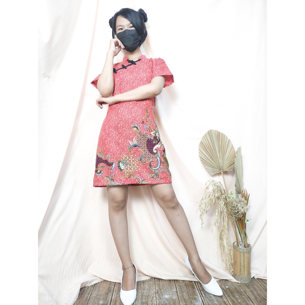 SB Collection  Midi Dress Tifana Shortdress Casual Modern Batik Cheongsham Wanita