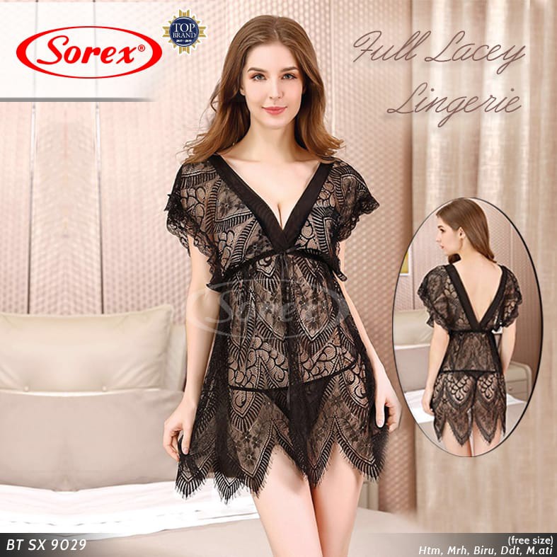 Lingerie Sorex 9029 Bahan Katun Renda dengan Model Bareback Seksi Menerawang dengan G- String Seksi