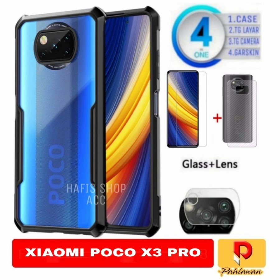 Case Xiaomi Poco X3 Pro 2021 Shocprof Tpu+TG Bening +TG Camera+Garskin - Hitam