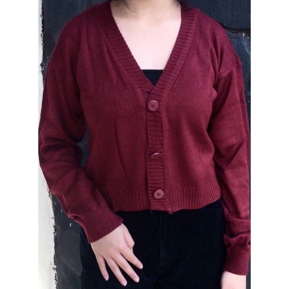 cardigan rajut/crop milenia/rajut bailey-maroon