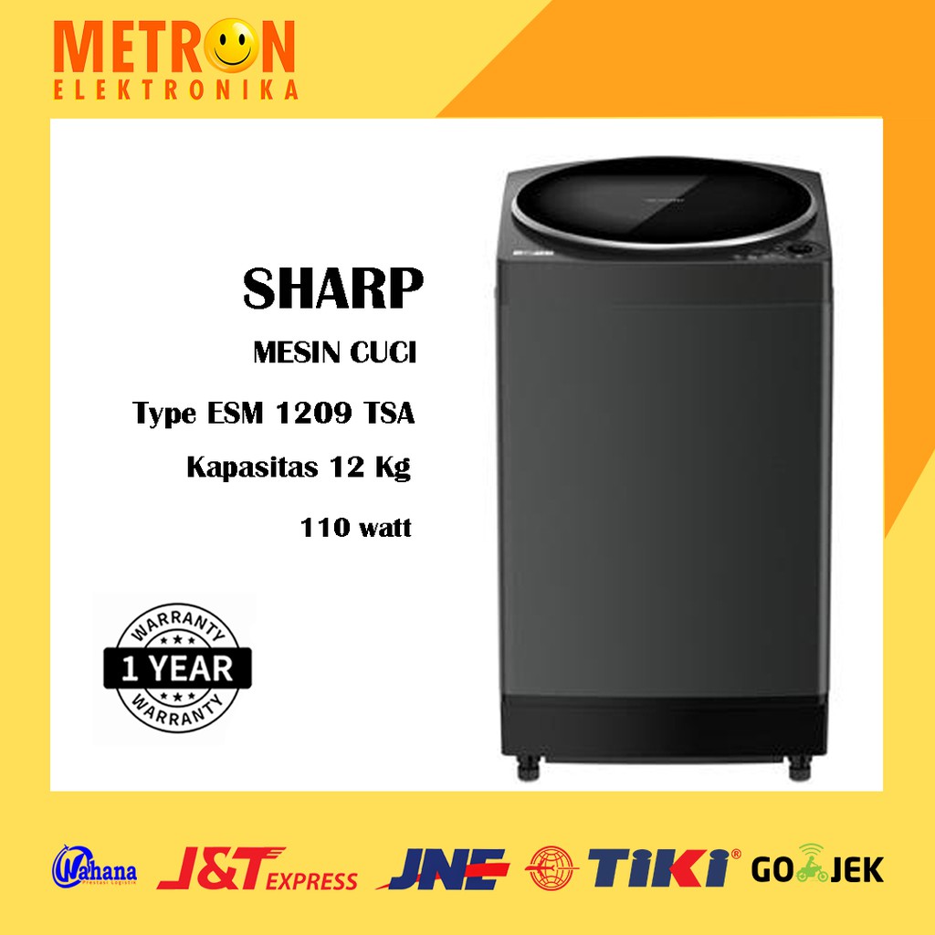 SHARP ESM 1209 TSA / MESIN CUCI TOP LOADING 12 KG / TUBE TYPE TITAN SILVER / ESM1209TSA