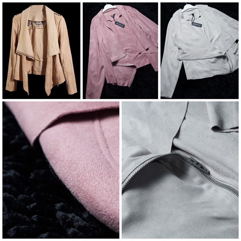 OUTER JAKET CROP ASIMETRIS WANITA BAHAN SUEDE PRINT PREMIUM