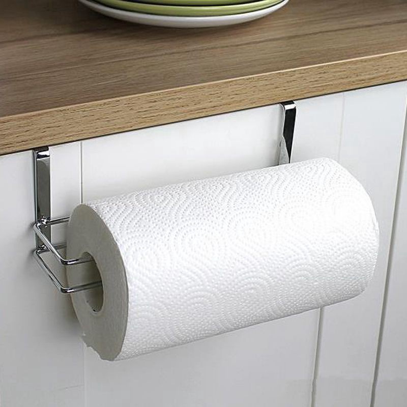 Kitchen Bathroom Cabinet Door Hanging Rack Paper Towel Holder Multi-function Metal Storage Rack