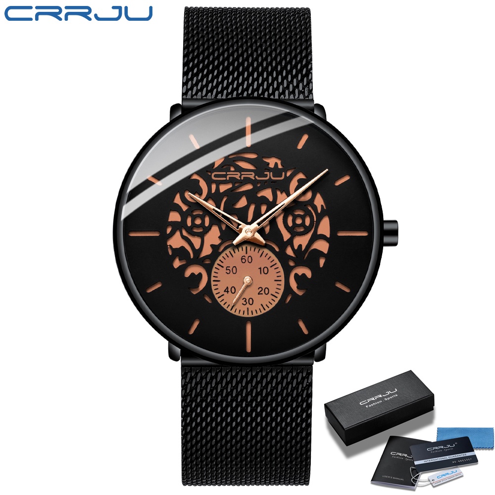 Jam Tangan Pria CRRJU 2150B Fashion Arloji Analog Pria Tahan Air Simple Quartz Clock Luxury Business Hollow Design Watch