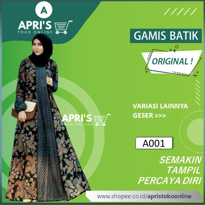 Baju Pakaian Gamis Batik Syari Sogan Kombinasi Wanita Cewek Perempuan Elegan Terbaru Pekalongan