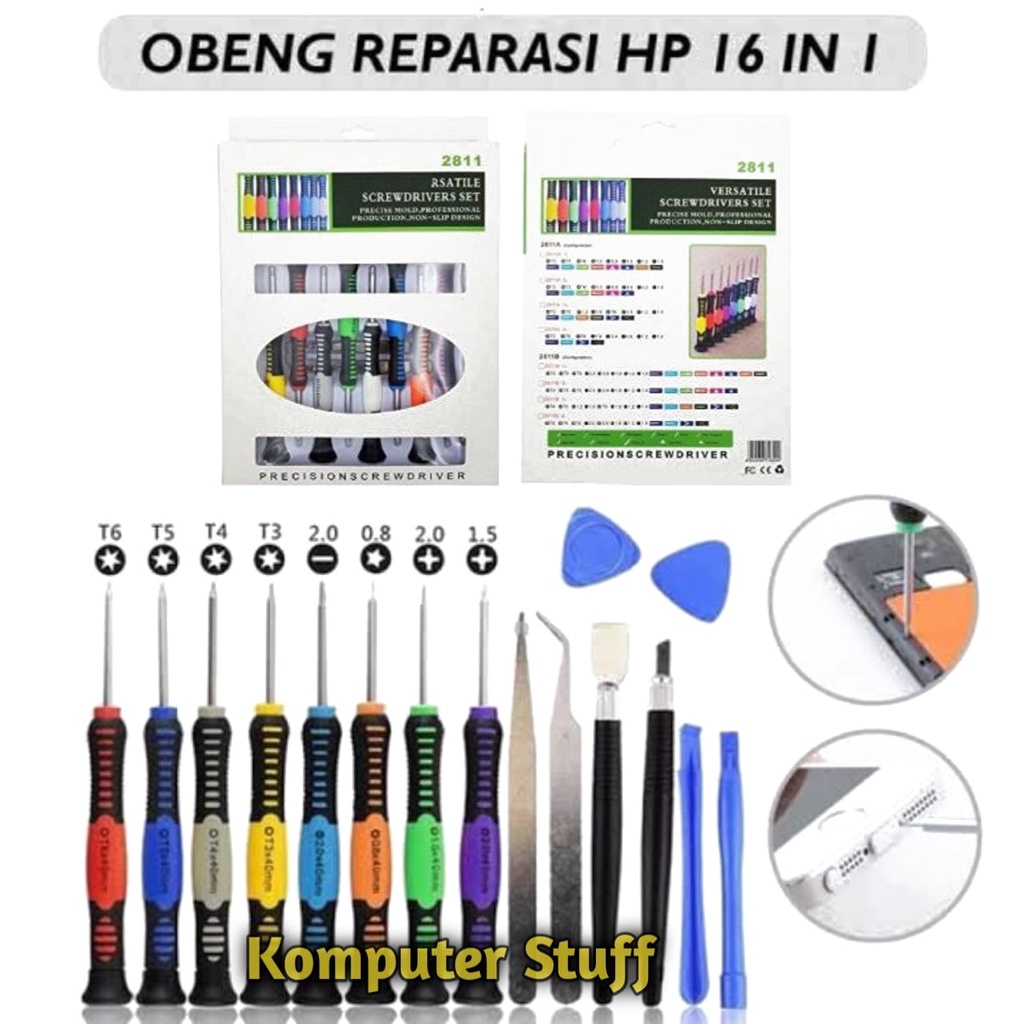 Obeng Set 16 in 1 Obeng Reparasi Smartphone Handphone