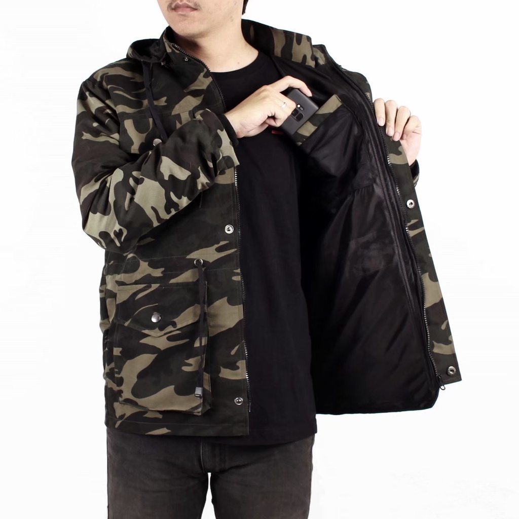 AKN - JAKET PARKA PRIA / JAKET PARKA LORENG ABU DAN HIJAU / JAKET PARKA TNI / JAKET PARKA CAMO COWOK TEBAL DAN NYAMAN ORIGINAL WANGKERS