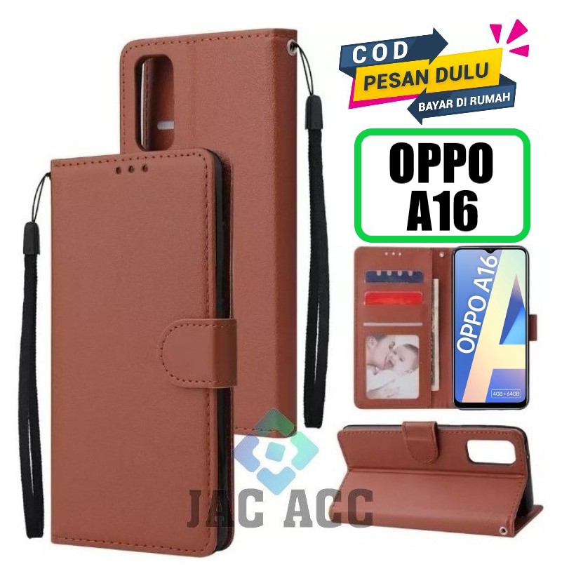 DOMPET HP UNTUK OPPO A16 NEW 2021 LEATHER FLIP CASE OPPO A16 NEW 2021