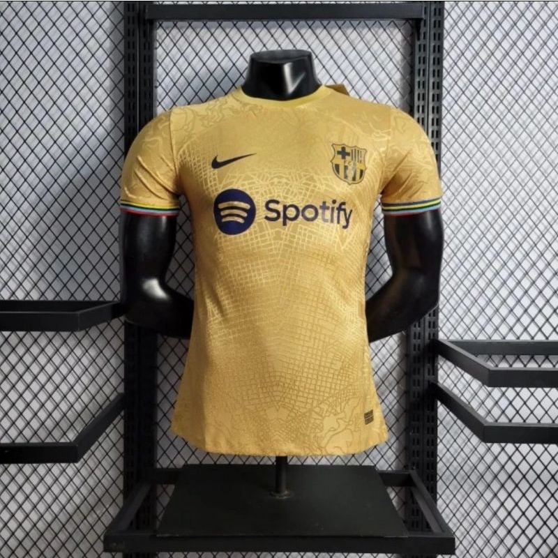 Jersey Kaos Baju Sepak Bola Barca Barce Barcelona Away 3rd Third Gold Emas Coklat Krem Climachill Pl