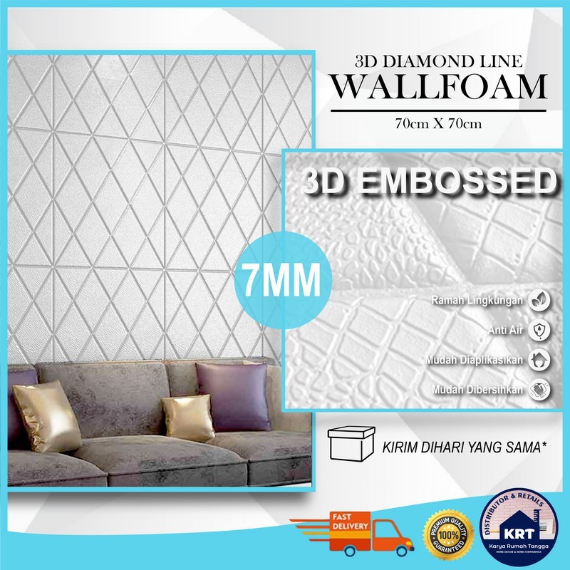 DIAMOND LINE 3D Wallpanel Wallpaper Foam Motif Ketupat Sticker Dinding Emboss Plafon Batu Bata Alam