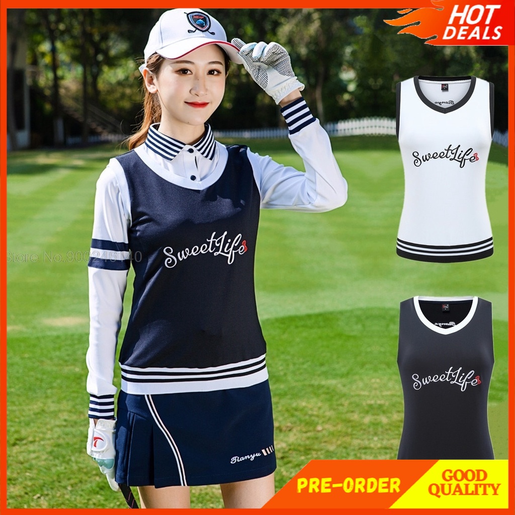 PREORDER Wanita Olahraga Tanpa Lengan Rompi Golf Rompi Sweater Rajutan Golf Pakaian V-Neck Gaya Ingg