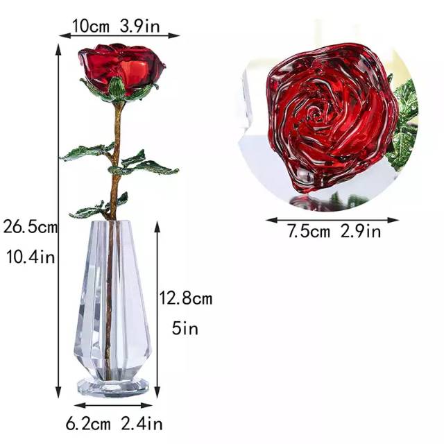 Bunga kristal crystal rose red vas kaca impor hadiah valentine gift