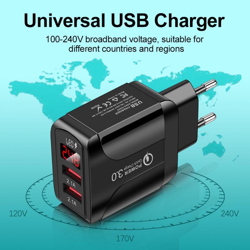 Adapter Charger 2 Port USB 3.0 3.1A Fast Charging Display LED Untuk Android