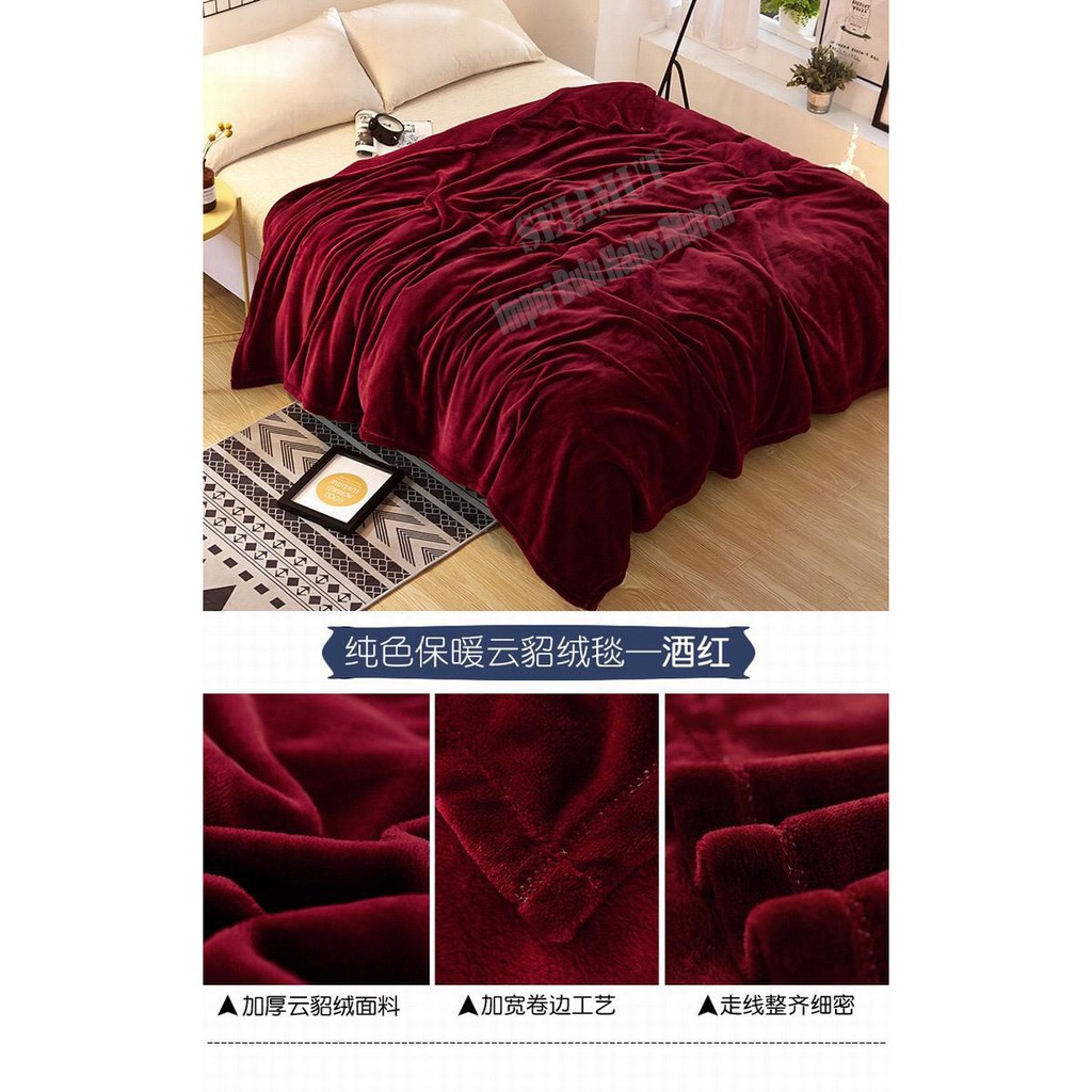 Selimut Dewasa Bulu Halus 150x200 Motif  Polos Marun Murah Asriyasashii Berkualitas