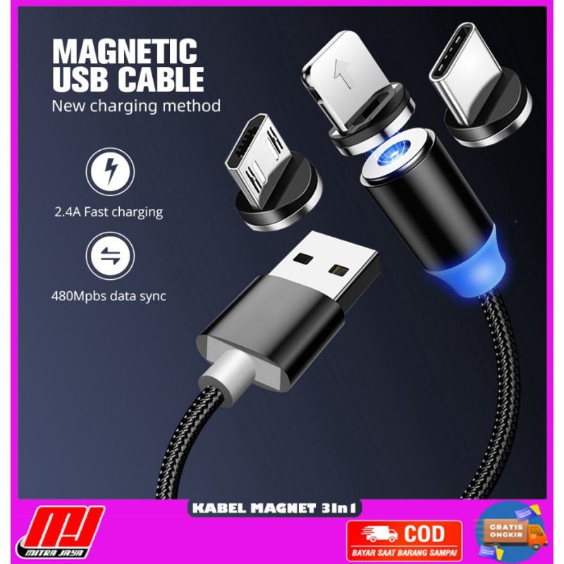 Kabel 3 in 1 Magnetic Rotary 360 2.4A Fast Charge