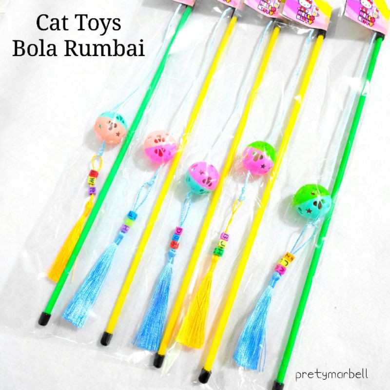 Cat Toys Murah Stick Mainan Hewan Kucing Bola Rumbai Bunyi Nyaring