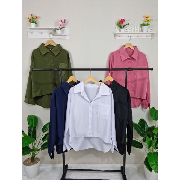 Kemeja Oversize Wanita Polos Lengan Panjang Baju Atasan Jumbo