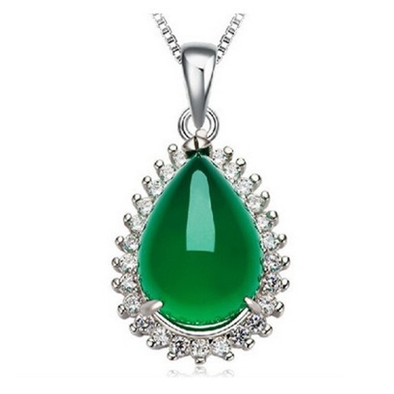 [Ready Stock]Fashion Elegant Silver Plated Mosaic Jade Necklace Pendant