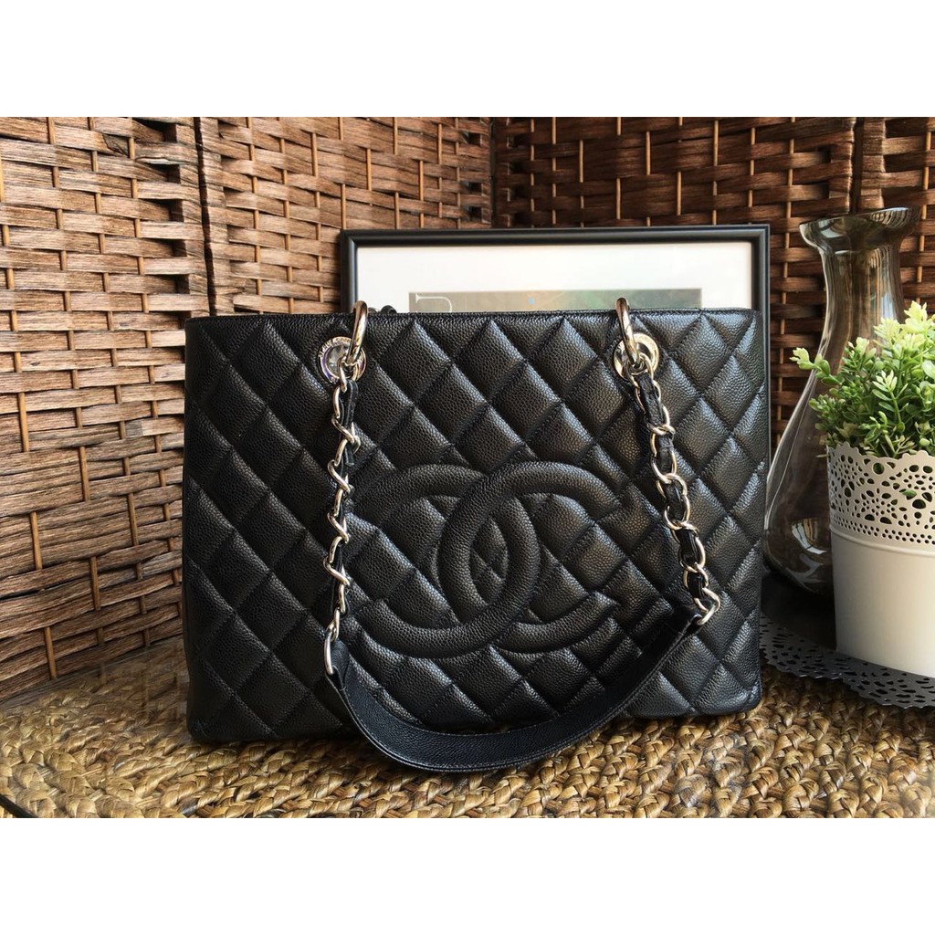 Tas Chanel GST Medium Caviar Leather SHW Hitam Mirror 2018