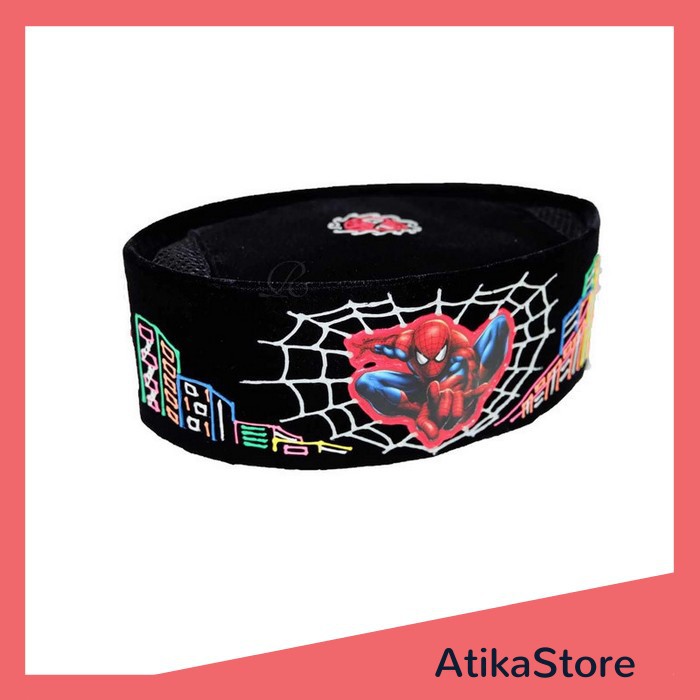 Songkok Peci Kopyah hitam Motif SPIDERMAN