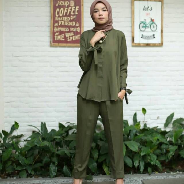 TERMURAH - BEST SELLER JUAL BAJU AIRIN SET + CELANA READY ARMY, PINK, MISTARD, GREY