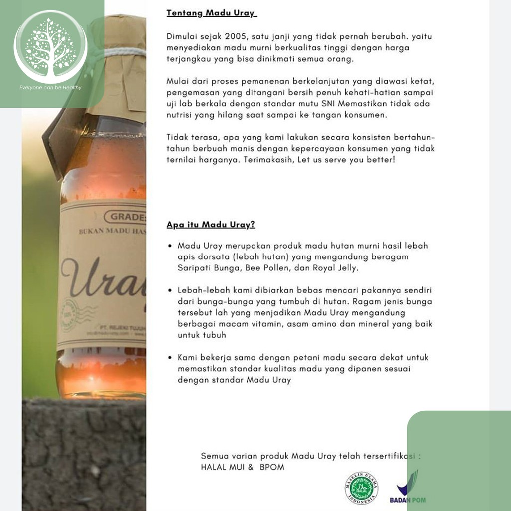 Madu Uray Natural Honey 330ml Raw Natural Honey Madu Lebah Hutan Indonesia