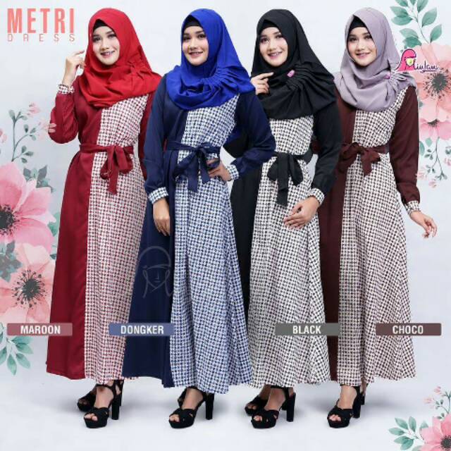 Dress Gamis Muslim MiuLan METRI Dress | Baju Busana Muslim Perempuan Wanita Gaun Batik Kombinasi Cew