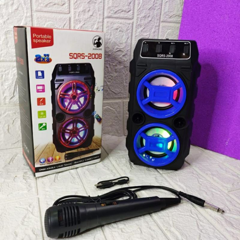 Spiker mic karaoke Speaker aktif bluetooth bonus mikrofon USB TFCard MP3 Radio player wireless bass