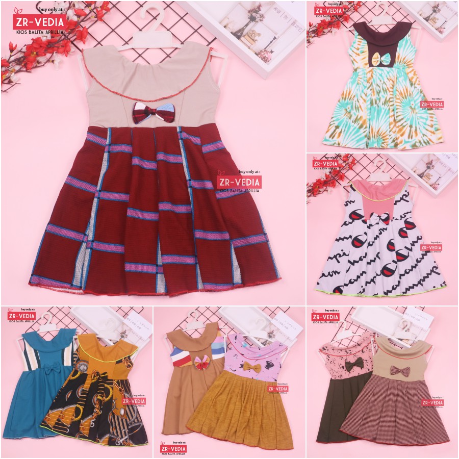 Dress Cantika uk 3-4 Tahun / Dres Yukensi Model Baju Anak Perempuan Motif Gaun Pesta Polos Import