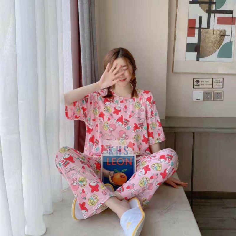 Baju Tidur Spandek Cp Celana Panjang Tie dye Daily set Pajamas Motif Impor Korea Piyama Setelan KHS-PIYAMA MELODY PINK