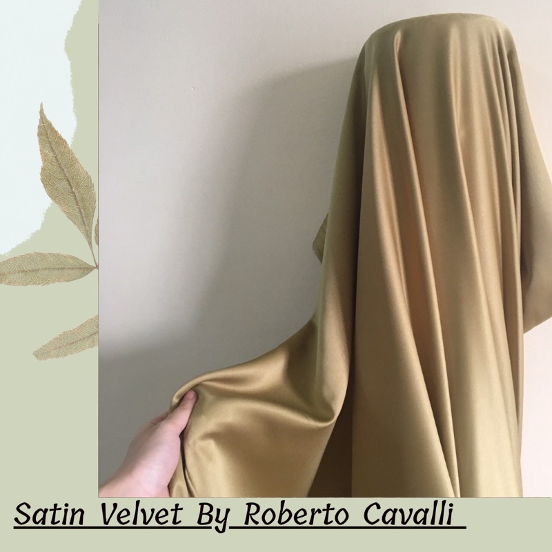 Kain Satin Velvet By Roberto Cavali warna Hijau Olive