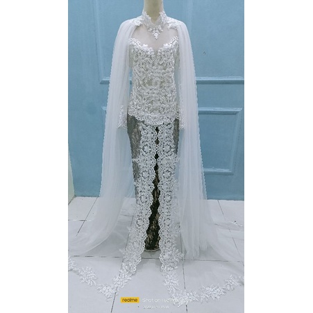 gaun pengantin sayap Pundak/gaun wedding/kebaya akad nikah/gaun ekor panjang/gaun pengantin modern