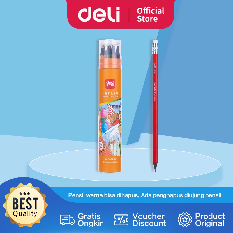 

Deli Erasable Colored Pencil / Pensil Warna dapat di hapus Warna Terang 7073