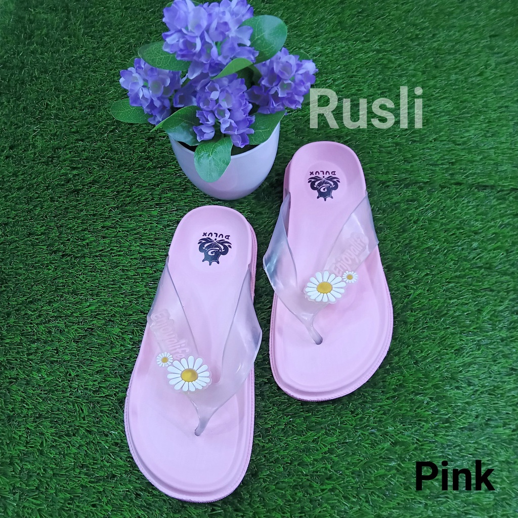 (COD) Sandal Jepit Wanita Tali Bening Motif Bunga Enjoy Life Dulux 336B