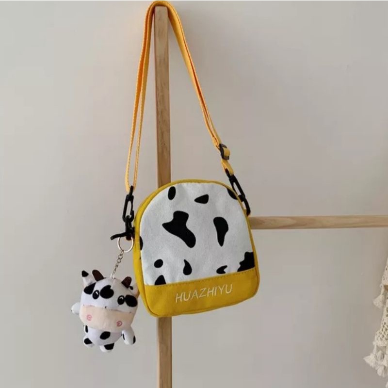 HDS_BAG / HUAZHYU Tas Slempang Wanita Slingbag Tas Selempang Bahu Kanvas Wanita Tas slempang Wanita motif Cow