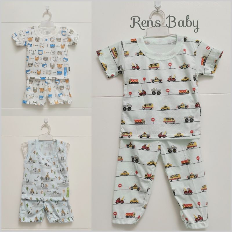 Setelan KATUN HOYA baju harian celana singlet pendek panjang anak bayi halus