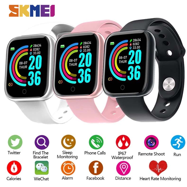 SKMEI Y68 Smartwatch band Jam Pria Wanita Sport Fitness Tracker Heart Rate Blood Oxygen Jam pintar digital Bluetooth Android synchronize sinkronisasi mi band  Y68 Smart Watch Fitness Bracelet Heart Rate Monitoring Reminder Step Counting Information Push