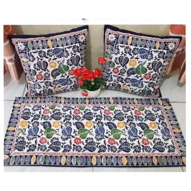 set sarung bantal sofa batik  dan taplak meja tamu motif wayang