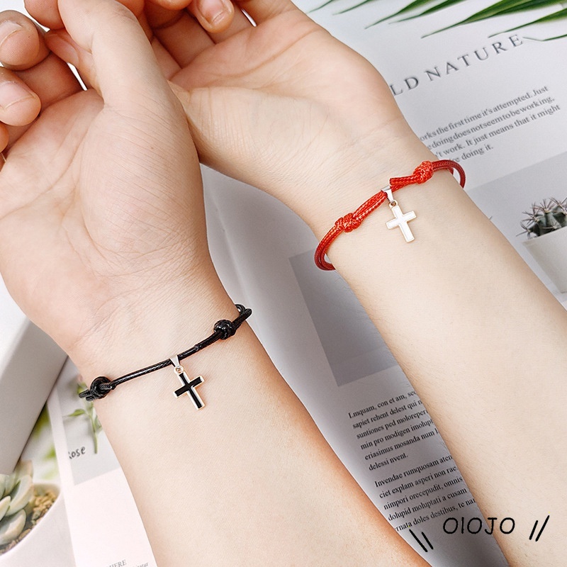 2 Pcs Gelang Couple Pasangan Cross Tali Lilin Untuk Persahabatan bestie Aksesoris Fashion - olo