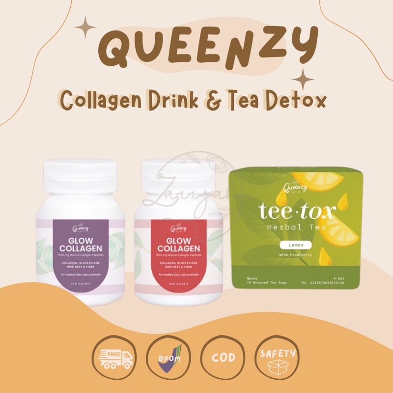 

Queenzy Glow Collagen Drink Tee Tox Tea Detox Herbal Teh herbal | Collaglow Queenzyskin | Colla Glow Quinzy