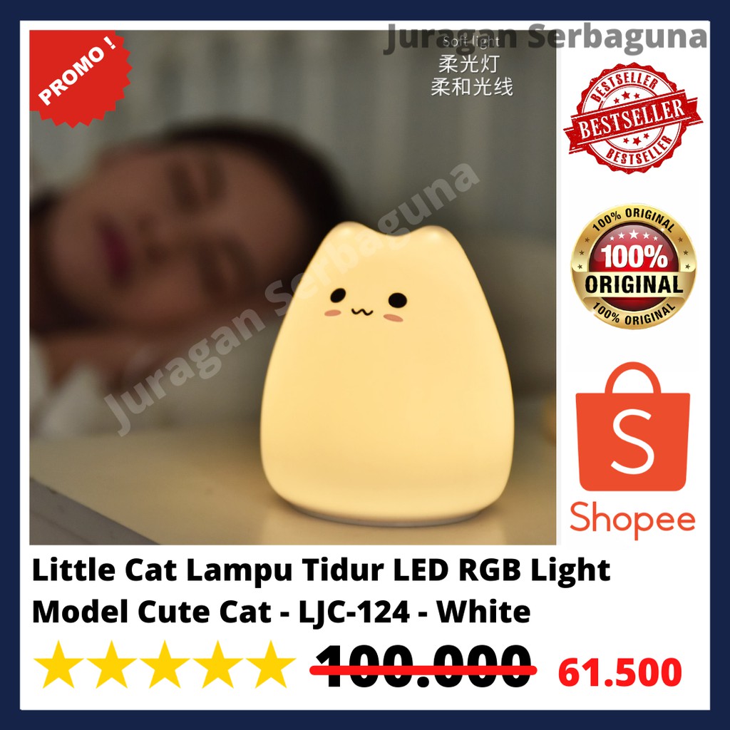 Little Cat Lampu Tidur LED RGB Light Model Cute Cat - LJC-124 - White