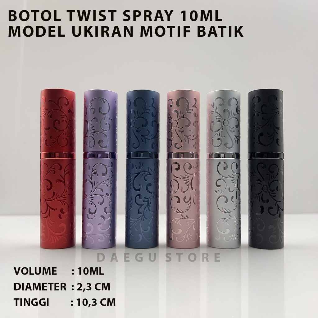 Botol Twist and Spray 10ml Model Putar Motif Ukiran Engraved Batik - Travel Size Refillable Perfume