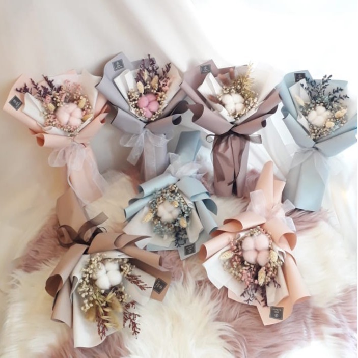 Cotton Flower Mini Bouquet  Hand Bouquet  Buket Bunga  