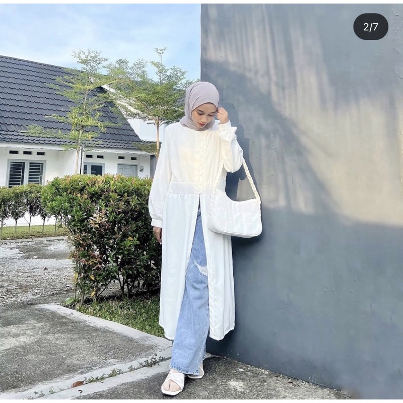 Zéa - Moda - Tunik Korea Putih Busui Dress Lebaran